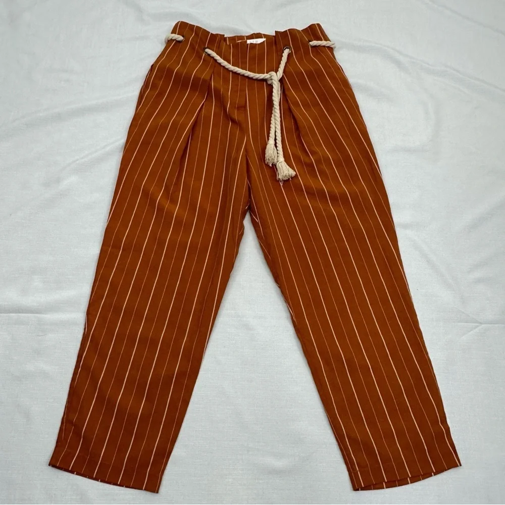 ASTR The Label size Medium Neo Rust High Waist Pleated Pinstripe Crop Pants